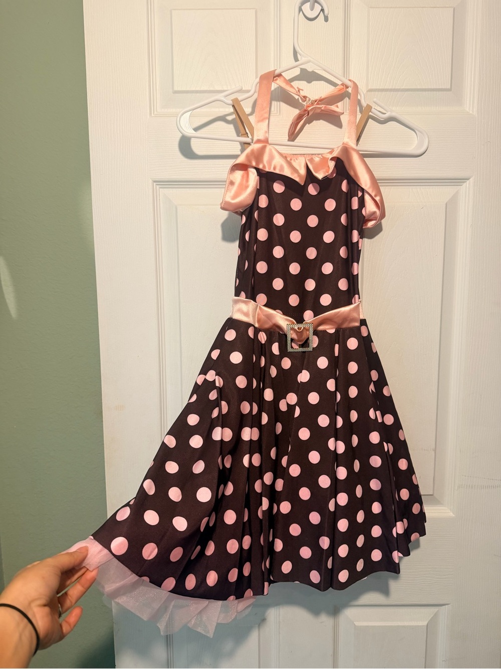 Pink Polka Dot Girls' Dance Dress with Satin Accents